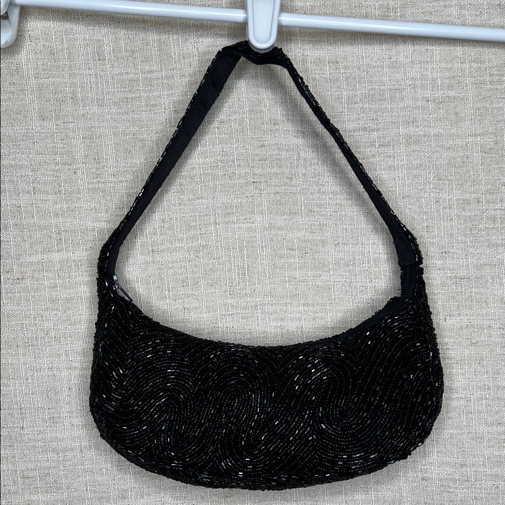 Vintage Moyna Black Beaded Shoulder Bag - Elegant Evening Accessory